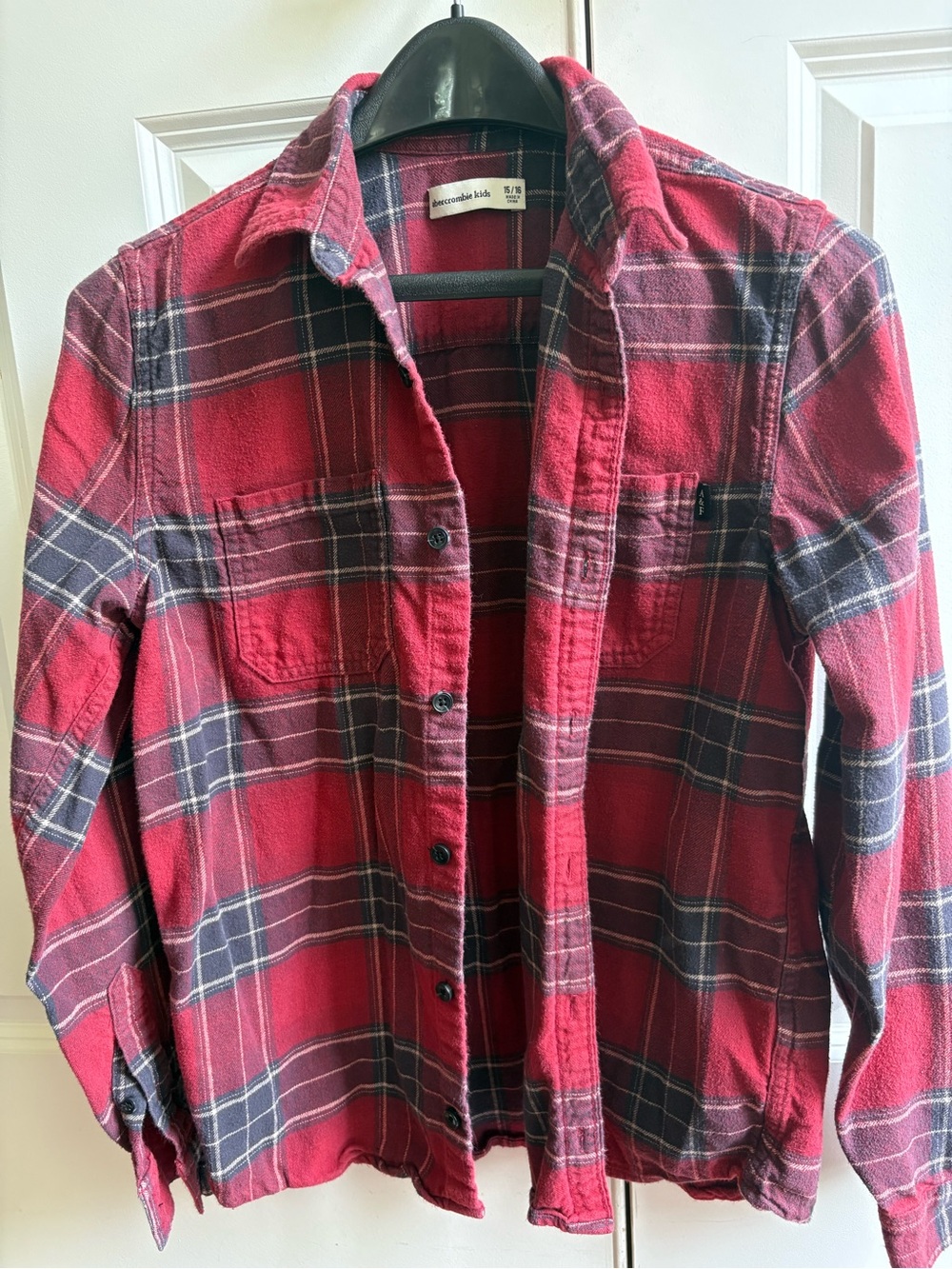 Abercrombie Kids Flannel Shirt — Red & Black Plaid — Size 15/16